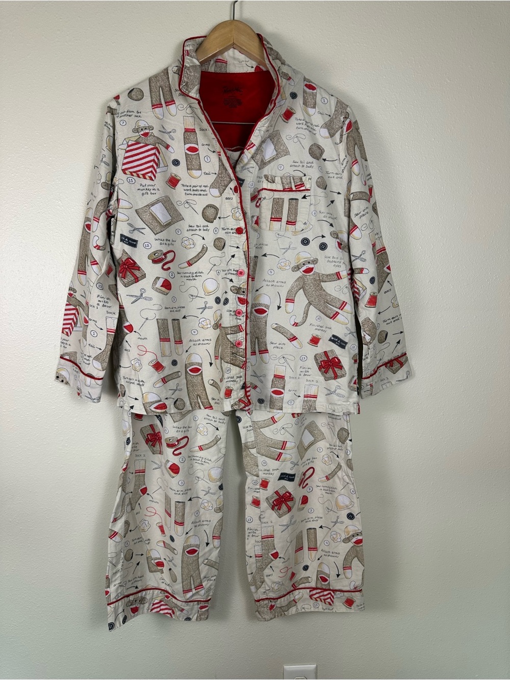 NICK & NORA Women L Comfy How To Make A Sock Monkey Cotton Flannel Pajama Set